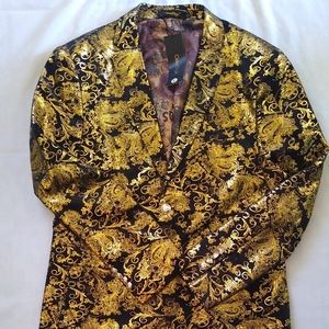 CloudStyle Black & Gold Paisley Sports Coat Blazer